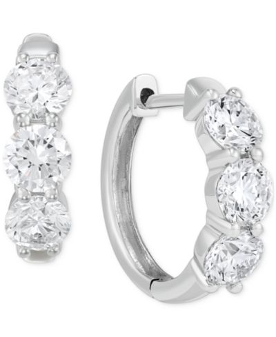 Серьги-кольца с выращенными бриллиантами в белом золоте 14k