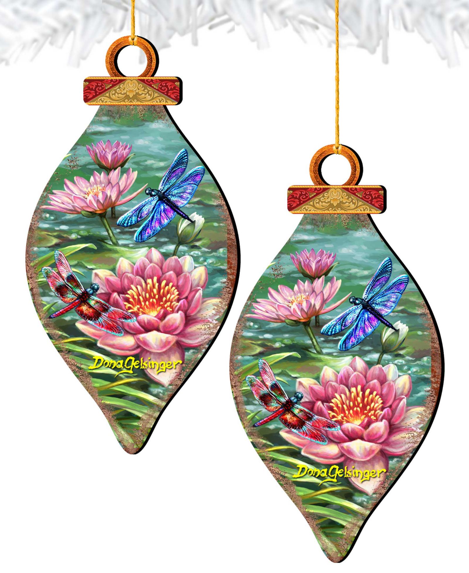 Designocracy елочные украшения Dragonflies and Water Lilies, набор из 2 шт.