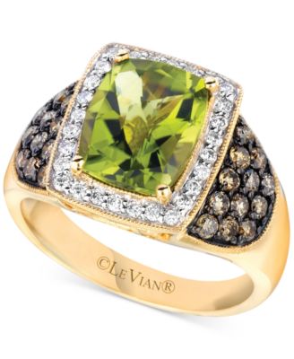 Кольцо Le Vian Green Apple Peridot и Diamond Halo Cushion в золоте 14k