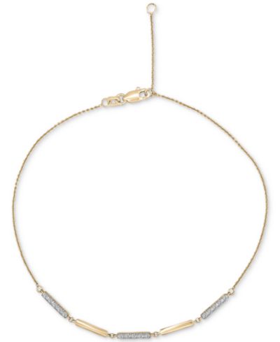 Wrapped™ Diamond & Polished Bar Ankle Bracelet (1/6 ct. t.w.) Two toned in 10k Gold and White Rhodium, Created by Macy's