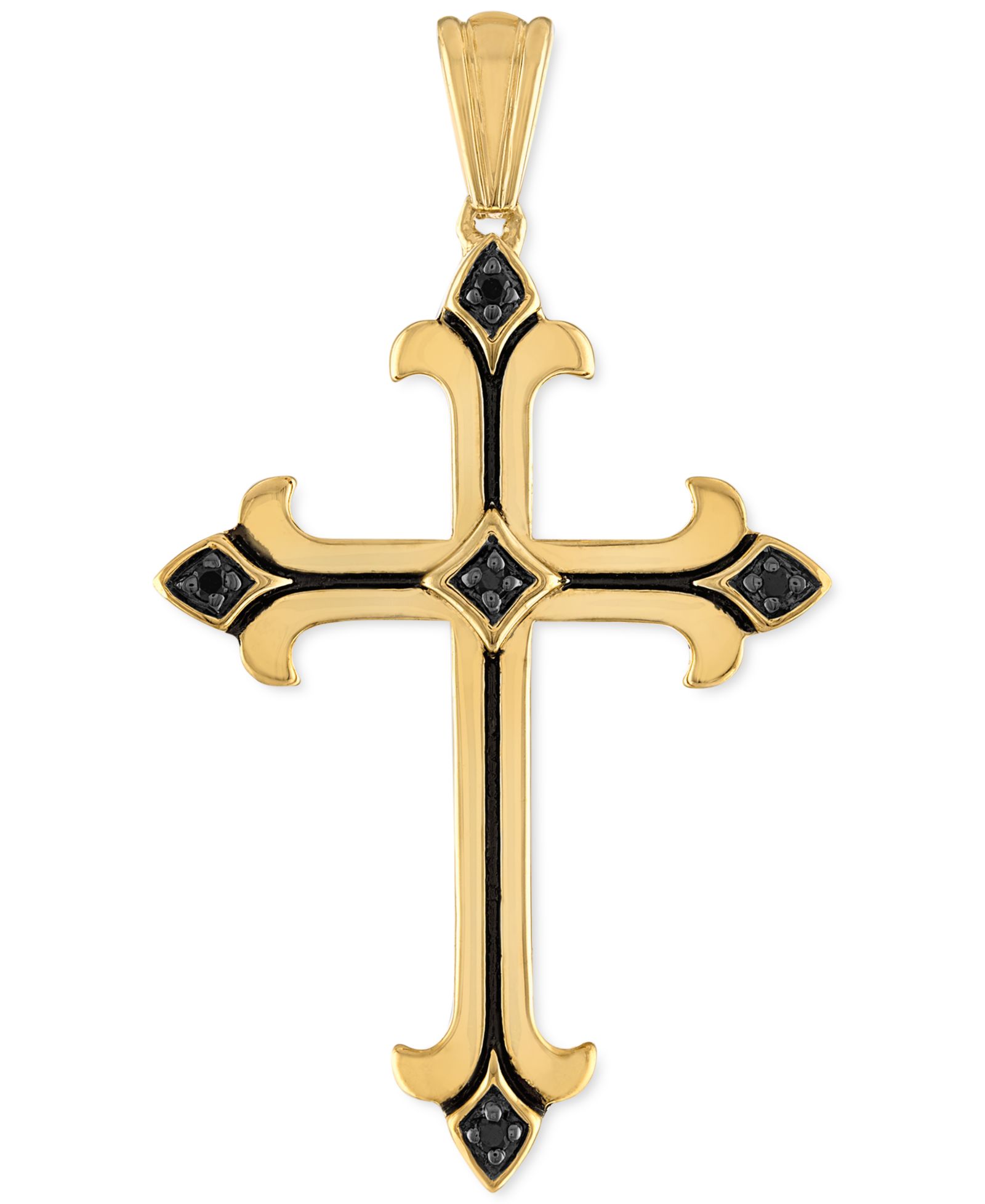 Esquire Men's Jewelry Подвеска-крест с черным кубическим цирконием в 14k Gold-Plated Sterling Silver