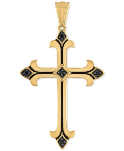 Esquire Men's Jewelry Подвеска-крест с черным кубическим цирконием в 14k Gold-Plated Sterling Silver