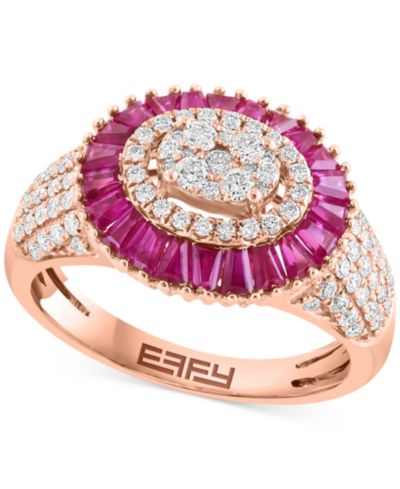 Кольцо EFFY® с рубином (1-5/8 ct. t.w.) и бриллиантами (5/8 ct. t.w.) Baguette Cluster из розового золота 14k