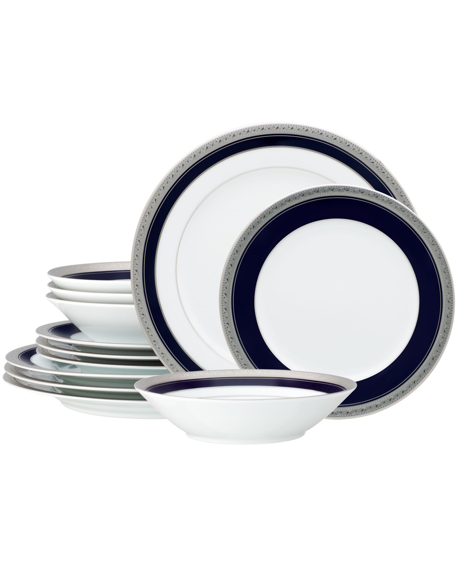 Noritake Crestwood Cobalt Platinum 12-Piece Dinnerware Set, Service For 4