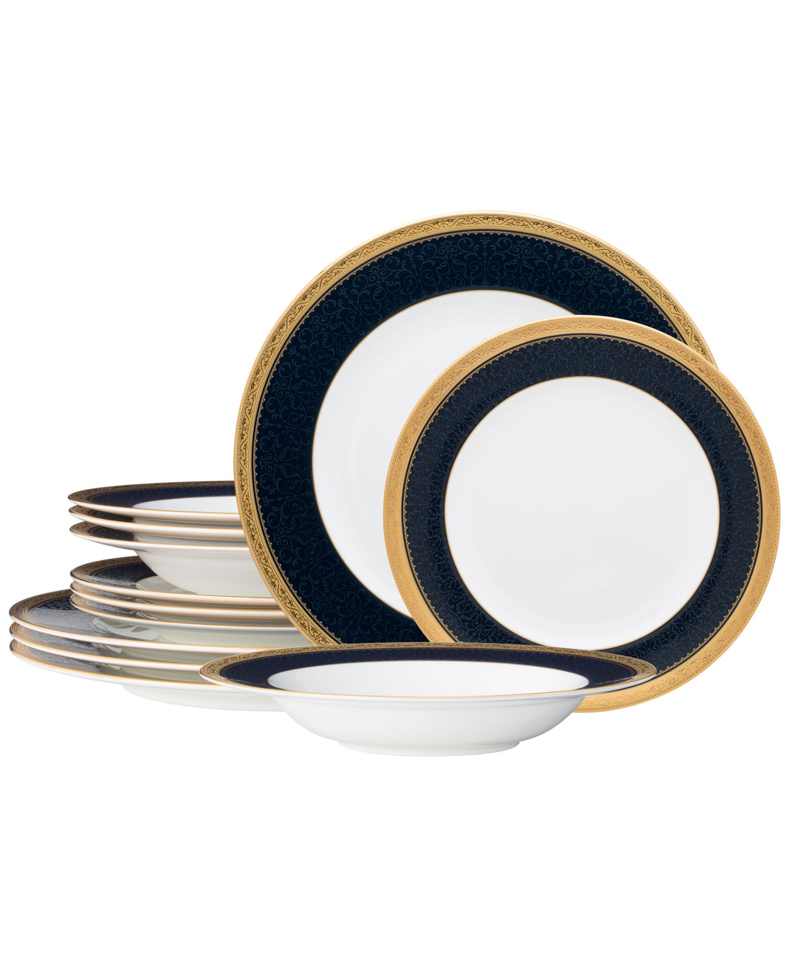 Noritake Odessa Cobalt Gold 12-Piece Dinnerware Set, Service For 4