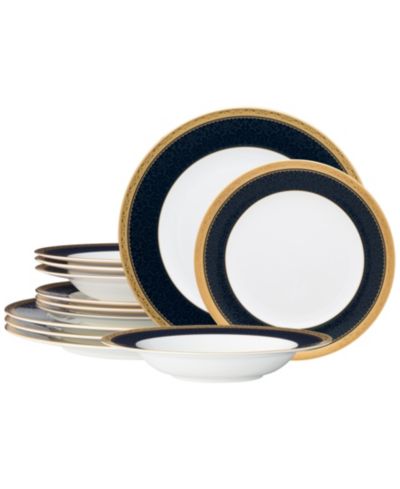 Noritake Odessa Cobalt Gold 12-Piece Dinnerware Set, Service For 4