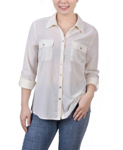 NY Collection Women's 3/4 Sleeve Windowpane Blouse