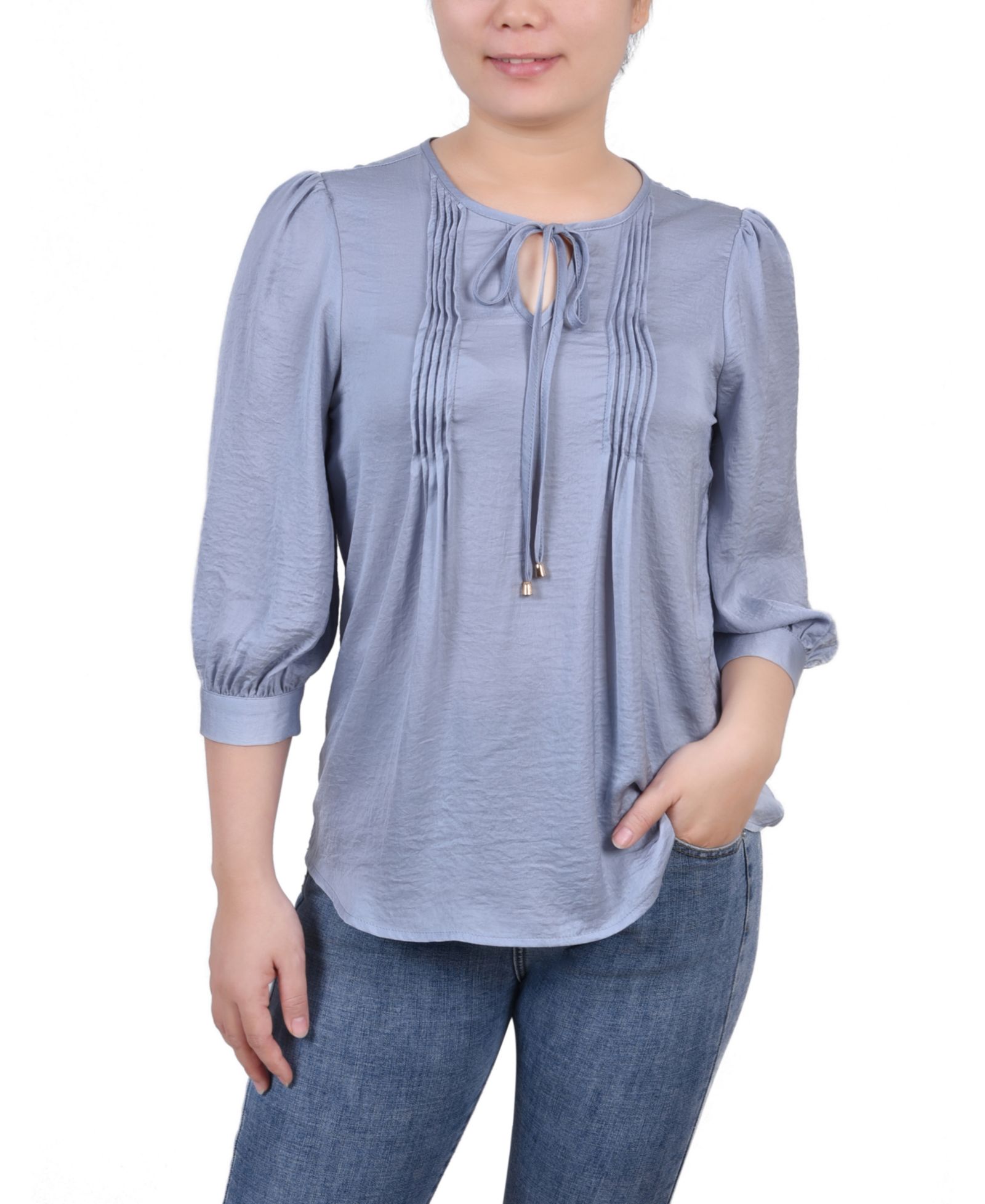 NY Collection Women's Elbow Sleeve Satin Blouse