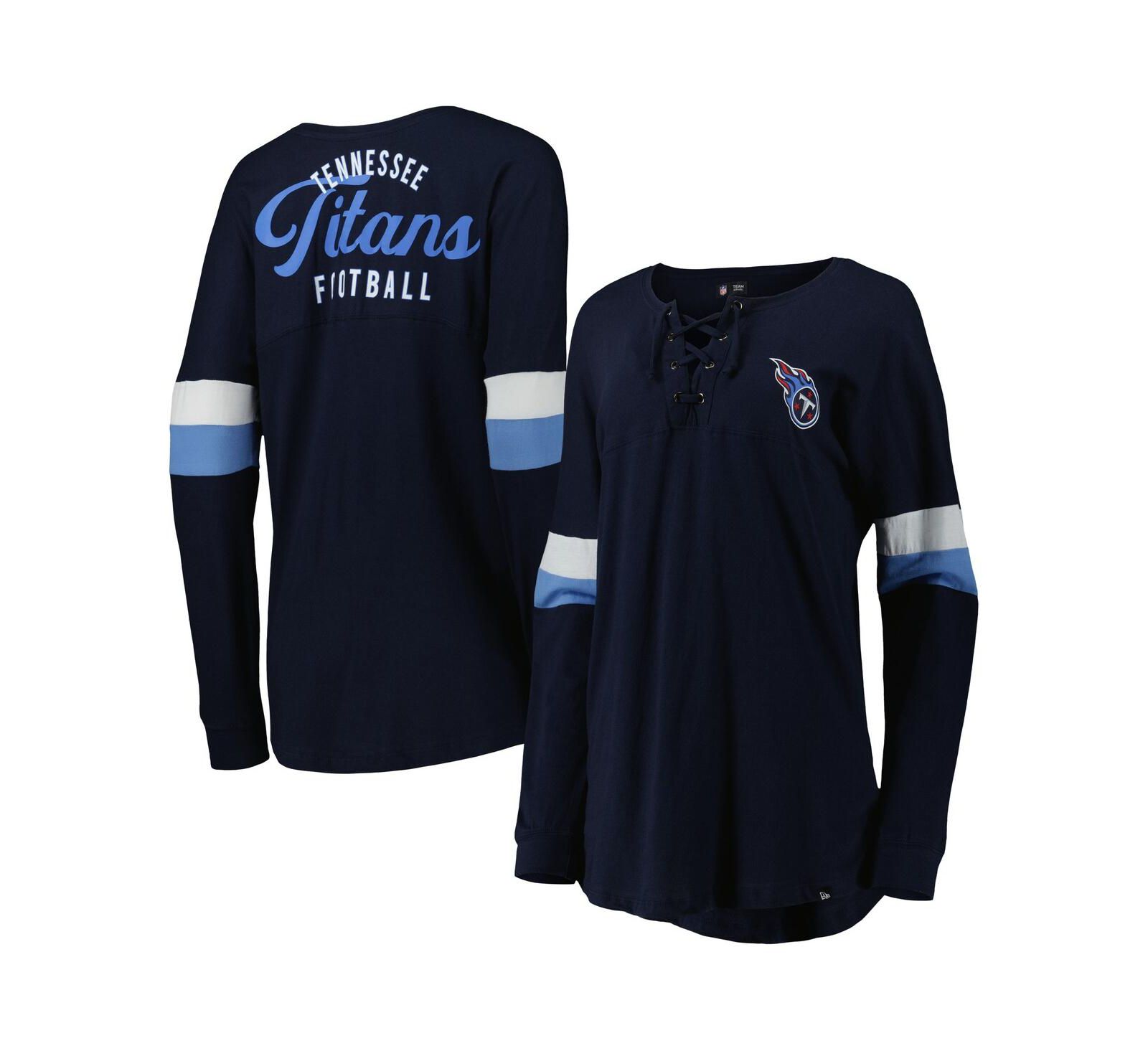 Women's New Era Navy Tennessee Titans Athletic Varsity Lace-Up Long Sleeve T-shirt