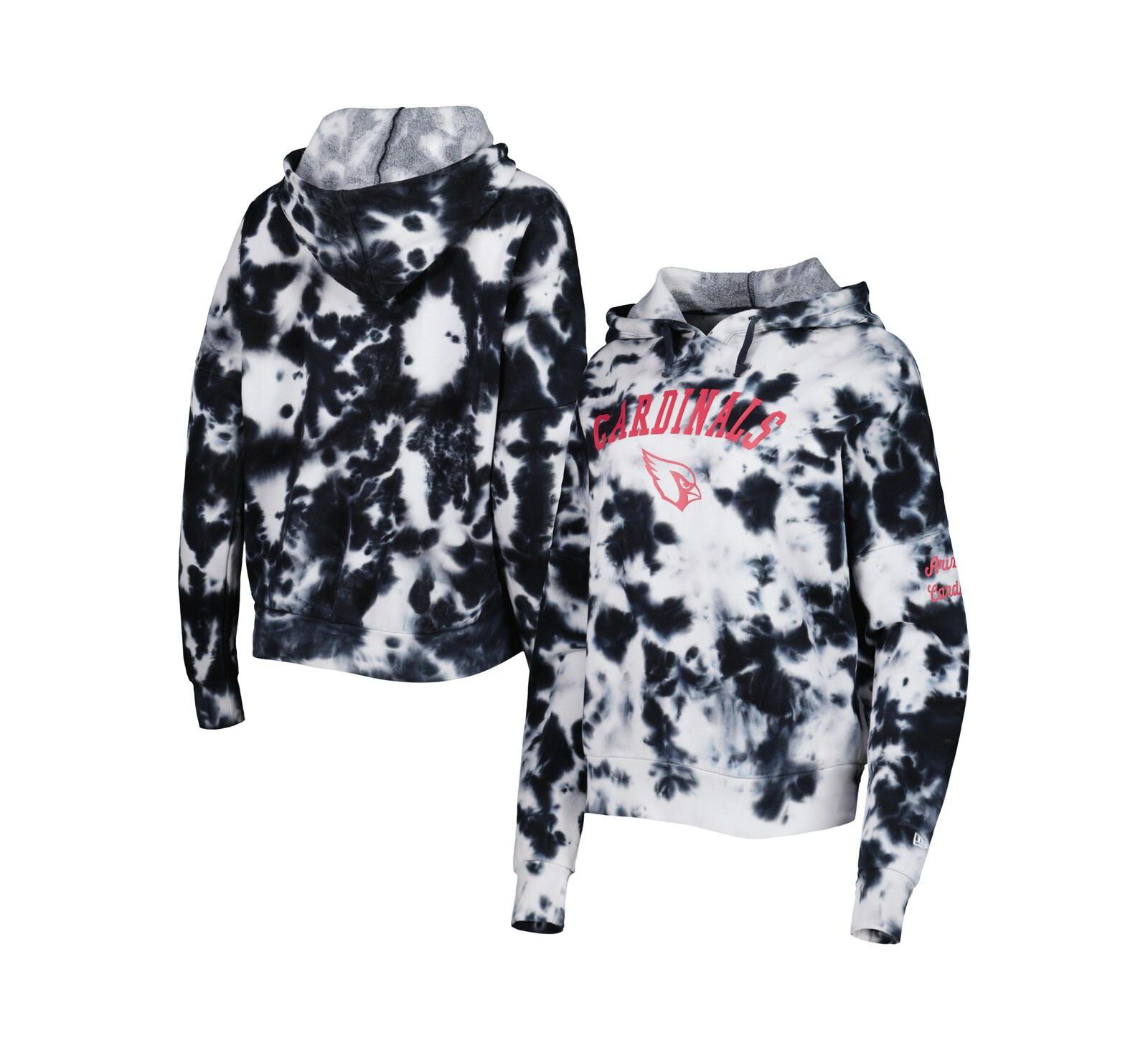 Women's New Era Black Arizona Cardinals Cloud Dye Fleece Pullover Hoodie