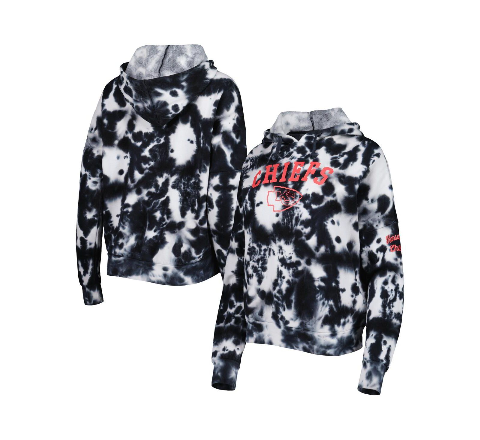 Women's New Era Black Kansas City Chiefs Cloud Dye Fleece Pullover Hoodie