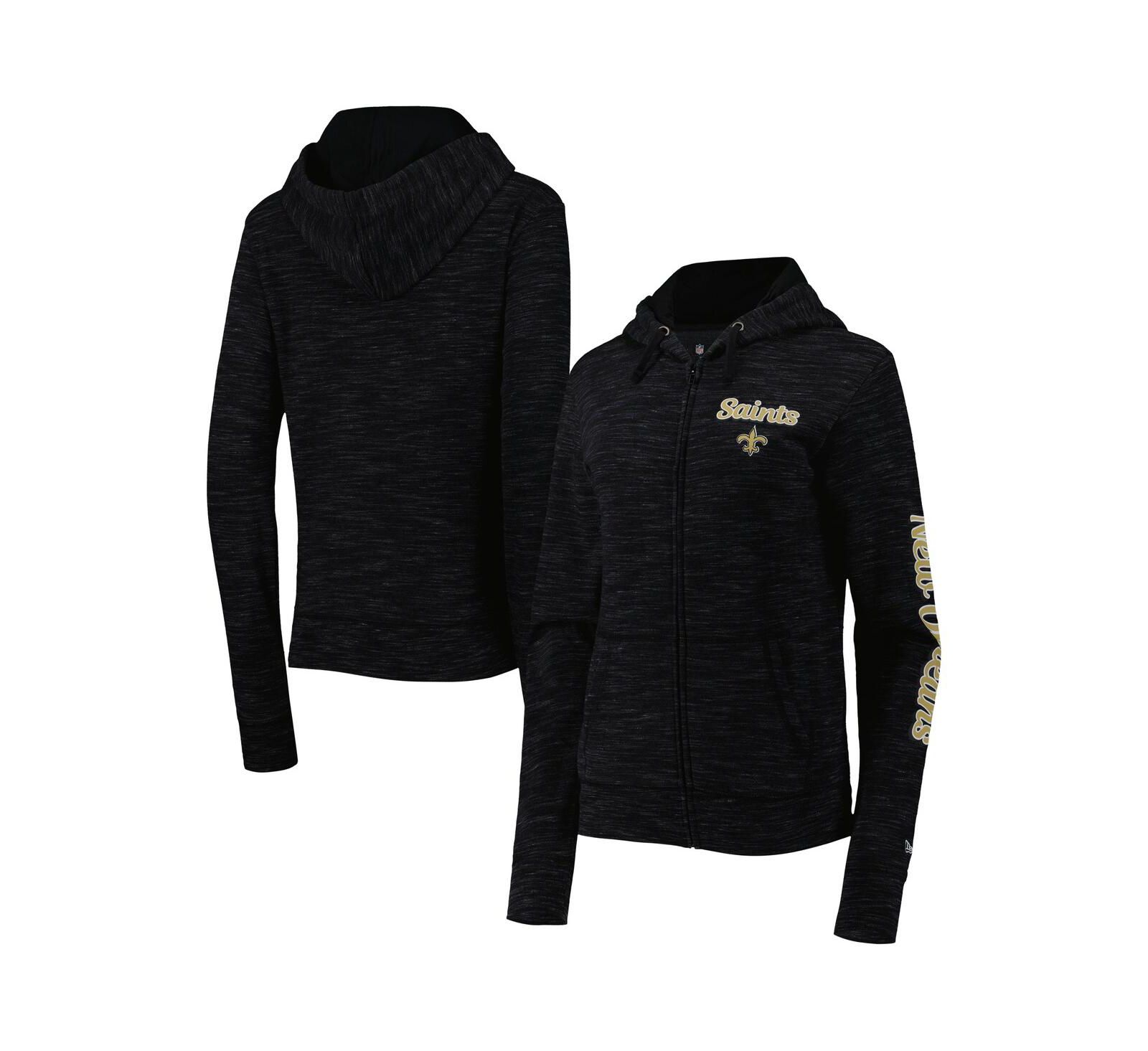 Women's New Era Black New Orleans Saints Reverse Space-Dye Full-Zip Hoodie