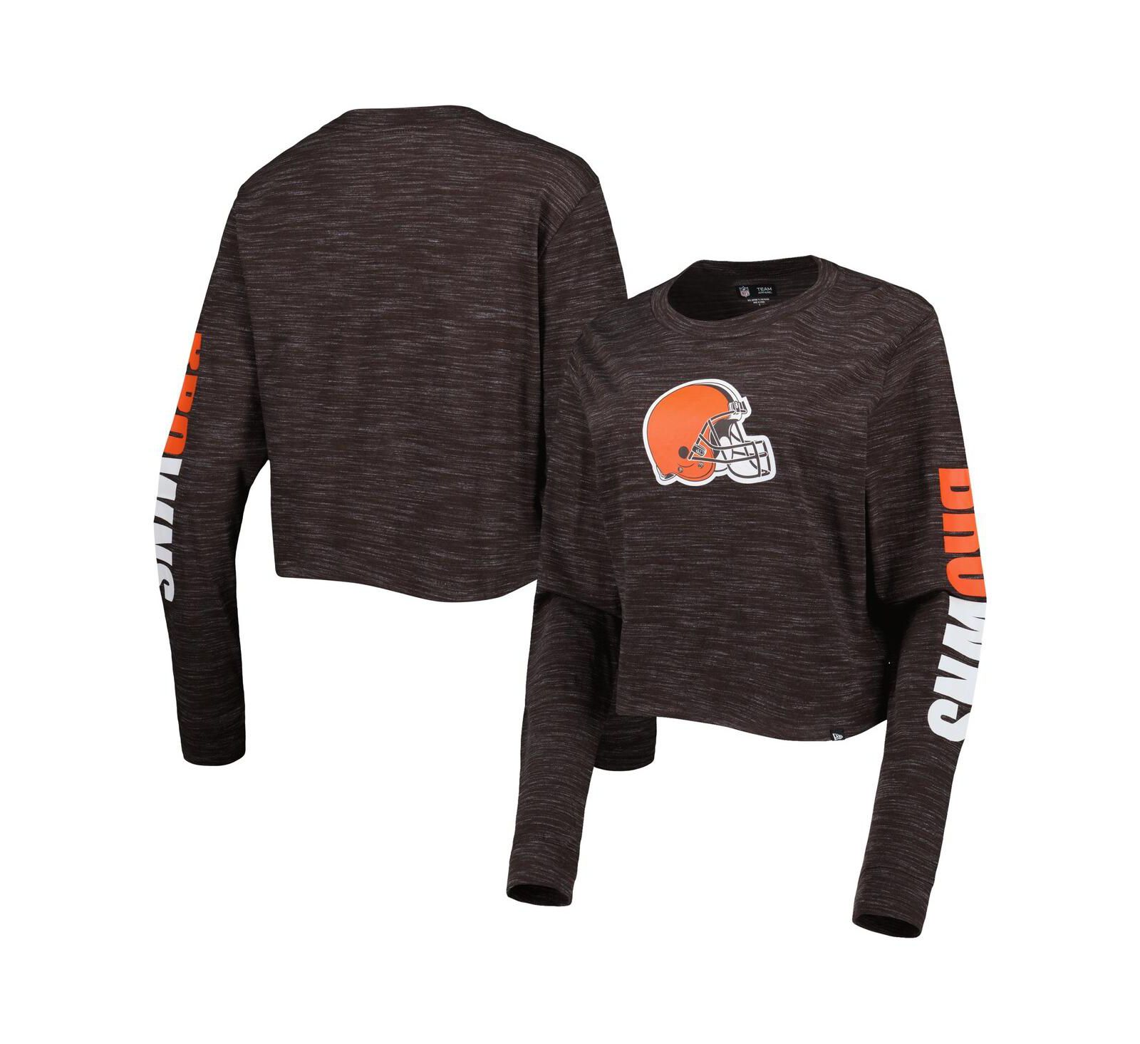 Women's New Era Brown Cleveland Browns Crop Long Sleeve T-shirt