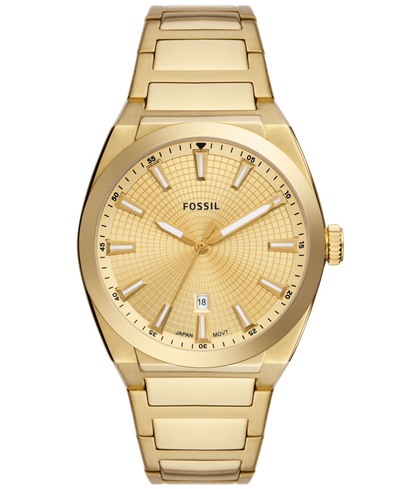 Fossil Men's Everett Three-Hand Date Gold-Tone Stainless Steel Bracelet Watch, 42mm