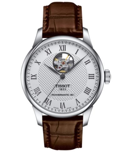 Мужские швейцарские автоматические часы Tissot Le Locle Powermatic 80 Open Heart, коричневый кожаный ремешок, 39mm