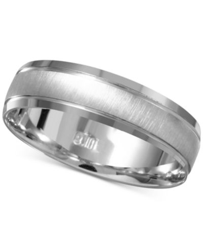 Мужское обручальное кольцо Comfort Fit Satin Finish 14k White Gold с фацетом