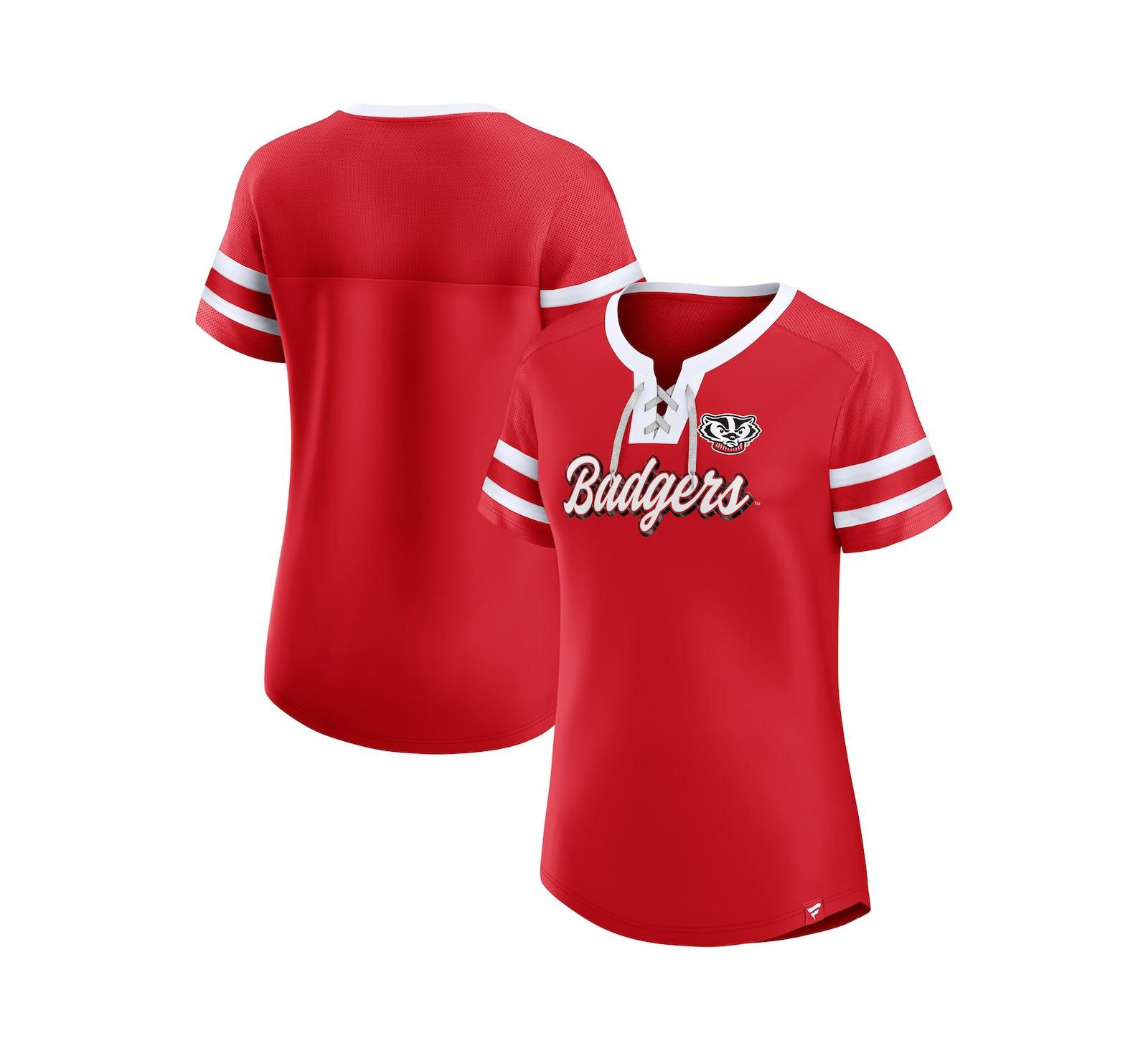 Fanatics Women's Red Wisconsin Badgers Iconic Athena Lace-Up T-Shirt