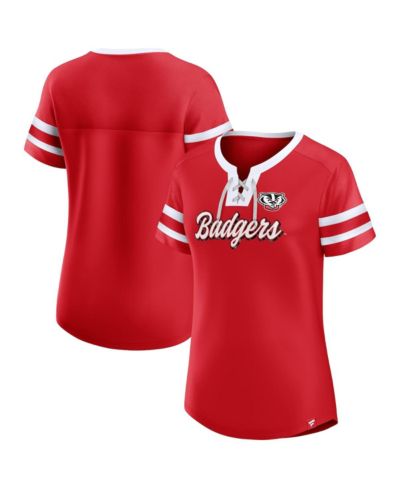 Fanatics Women's Red Wisconsin Badgers Iconic Athena Lace-Up T-Shirt