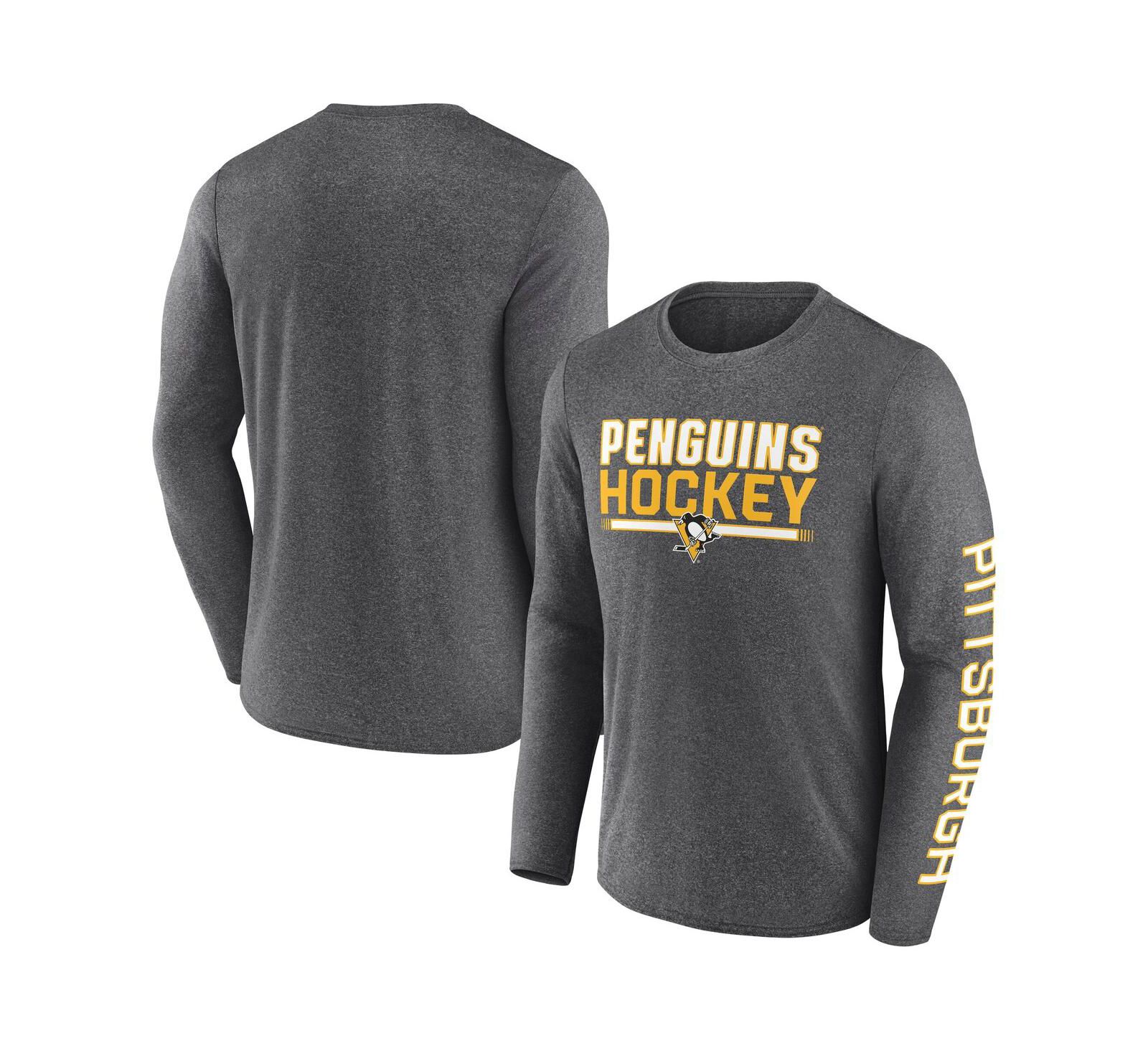 Мужская футболка Fanatics Pittsburgh Penguins Sweep Iconic Synthetic с длинным рукавом, серая меланж
