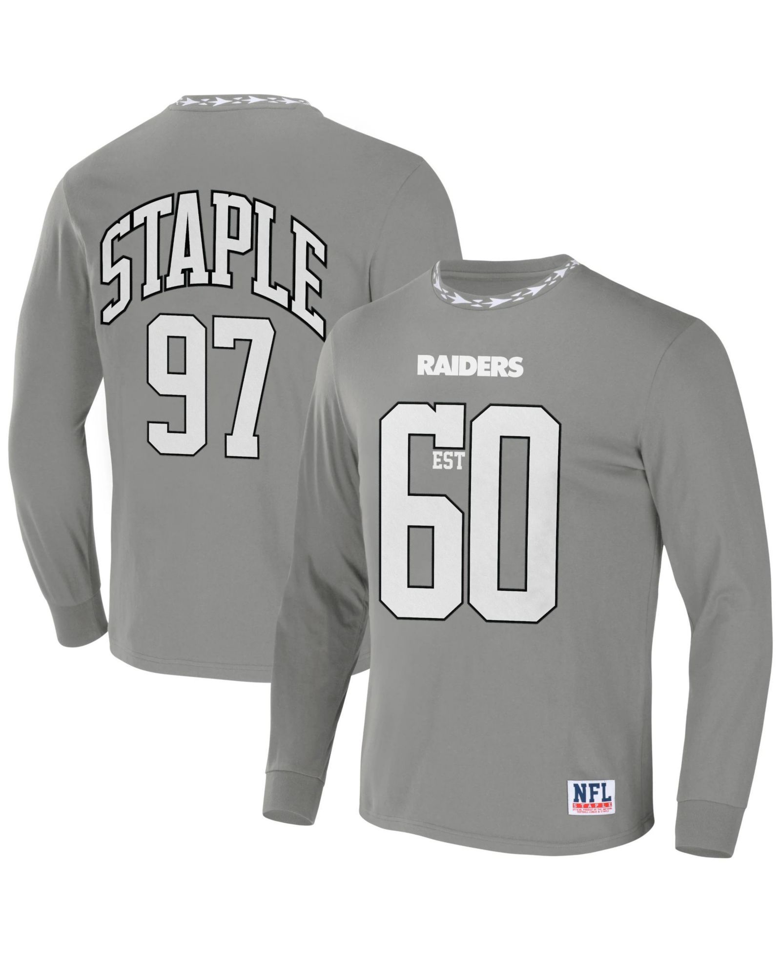 Мужская футболка-джерси NFL X Staple Gray Las Vegas Raiders Core с длинным рукавом
