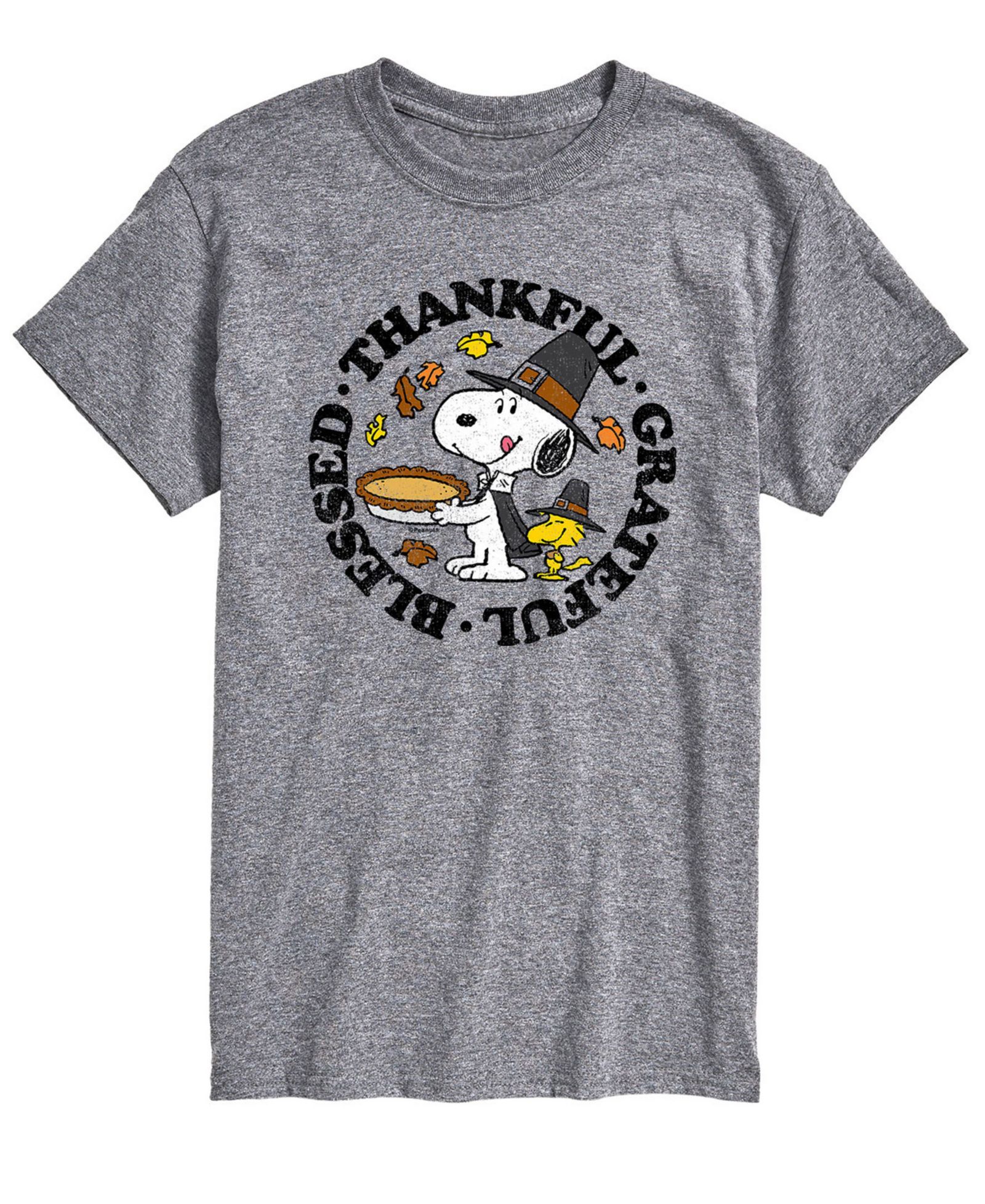 AIRWAVES Men's Short Sleeve Peanuts Thankful Grateful Blessed T-shirt