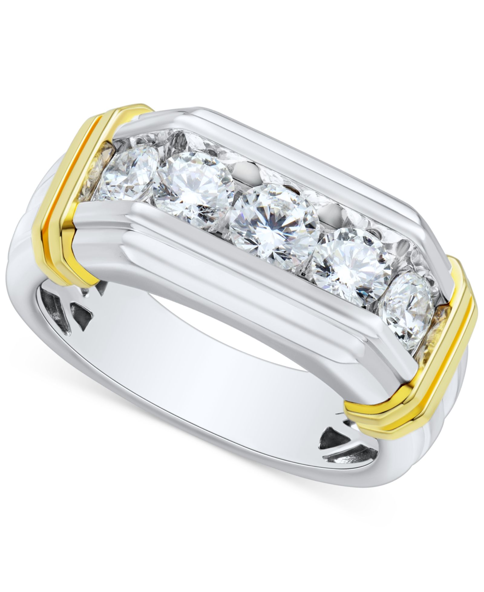 Grown With Love Men's Lab Grown Diamond Horizontal Five Stone Ring (1-1/2 ct. t.w.) in 10k Two-Tone Gold