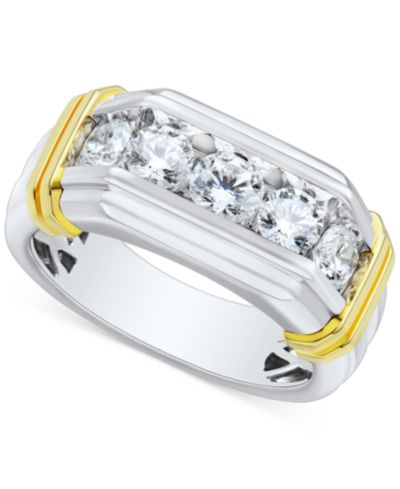 Grown With Love Men's Lab Grown Diamond Horizontal Five Stone Ring (1-1/2 ct. t.w.) in 10k Two-Tone Gold