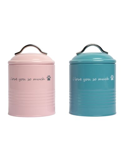 "I Love You So Much" Dog Treat Canister Gift Set - Airtight & Stylish Storage, Durable, Non-Toxic Material (Pink and Blue)