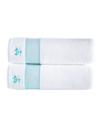Brooks Brothers Rope Stripe Border 2 Piece Turkish Cotton Bath Sheet Set