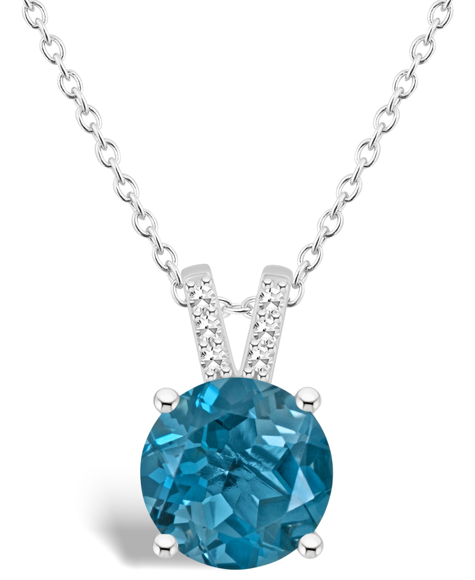 Macy's Women's London Blue Topaz (2-2/5 ct.t.w.) and Diamond Accent Pendant Necklace in Sterling Silver