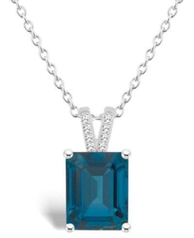 Macy's Женское ожерелье с подвеской London Blue Topaz (4-1/4 ct.t.w.) и бриллиантами в стерлинговом серебре