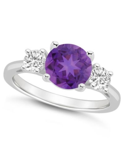 Macy's Women's Amethyst (1-3/4 ct.t.w.) and White Topaz (2/3 ct.t.w.) 3-Stone Ring in Sterling Silver