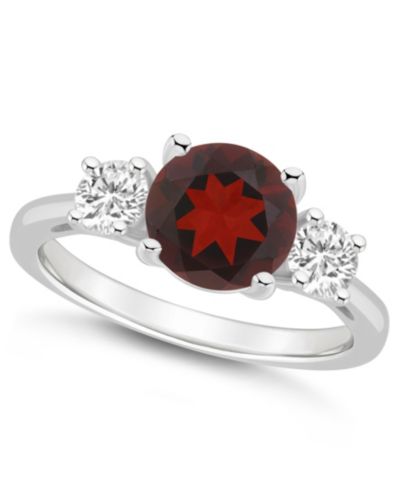 Macy's Women's Garnet (2-1/2 ct.t.w.) and White Topaz (2/3 ct.t.w.) 3-Stone Ring in Sterling Silver