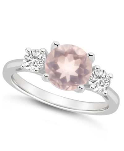 Macy's Women's Rose Quartz (1-3/4 ct.t.w.) and White Topaz (2/3 ct.t.w.) 3-Stone Ring in Sterling Silver