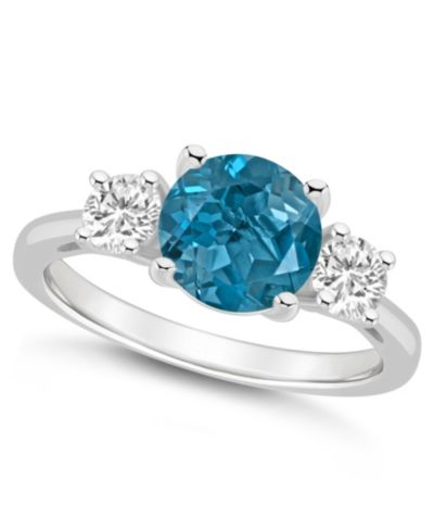 Macy's Women's London Blue Topaz (2-2/5 ct.t.w.) and White Topaz (2/3 ct.t.w.) 3-Stone Ring in Sterling Silver