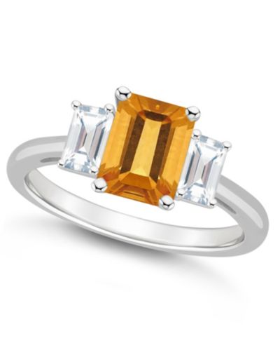 Macy's Women's Citrine (1-3/5 ct.t.w.) and White Topaz (3/4 ct.t.w.) 3-Stone Ring in Sterling Silver