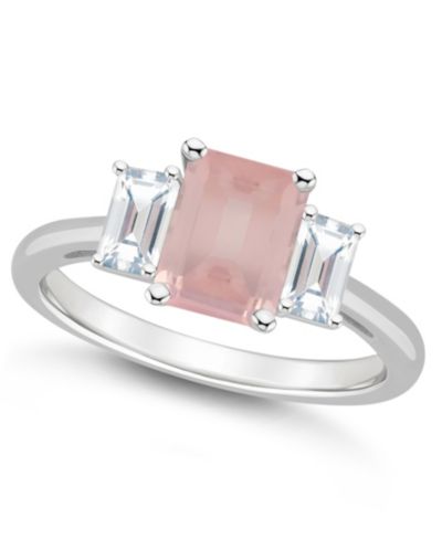 Macy's Women's Rose Quartz (1-3/5 ct.t.w.) and White Topaz (3/4 ct.t.w.) 3-Stone Ring in Sterling Silver