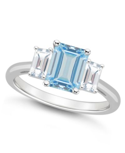 Macy's Women's Sky Blue Topaz (2 ct.t.w.) and White Topaz (3/4 ct.t.w.) 3-Stone Ring in Sterling Silver