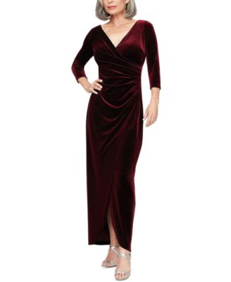 Alex Evenings Plus Size Long Velvet Surplice V-Neckline Dress