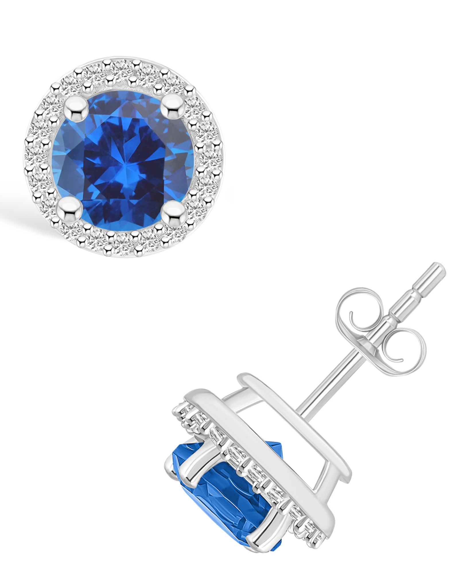 Серьги-гвоздики с выращенными сапфирами и белыми сапфирами, 10K White Gold