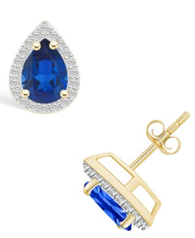 Серьги-гвоздики Macy's Lab Grown Sapphire и Lab Grown White Sapphire в 10K Yellow Gold
