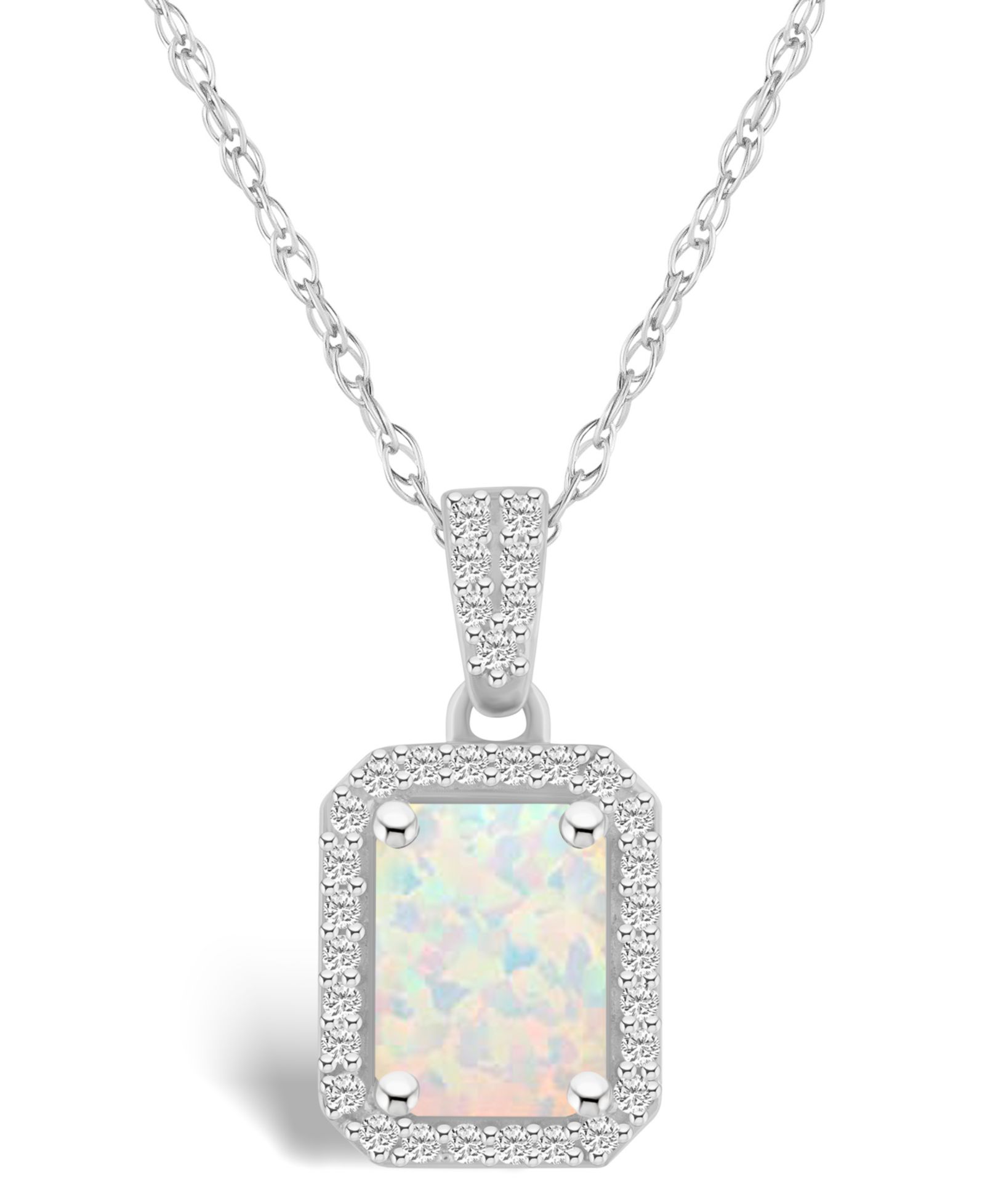 Подвеска-кулон с выращенным опалом (3/4 ct. t.w.) и выращенным сапфиром (1/5 ct. t.w.) в оправе из белого золота 10K