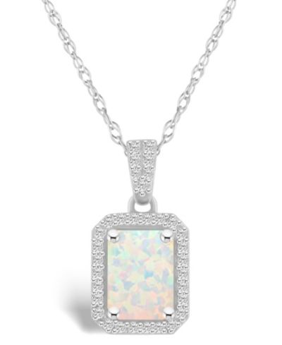 Подвеска-кулон с выращенным опалом (3/4 ct. t.w.) и выращенным сапфиром (1/5 ct. t.w.) в оправе из белого золота 10K