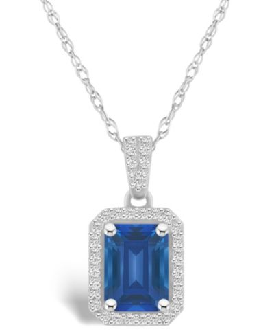 Macy's Lab Grown Sapphire (2 ct. t.w.) and Lab Grown Sapphire (1/5 ct. t.w.) Halo Pendant Necklace in 10K White Gold