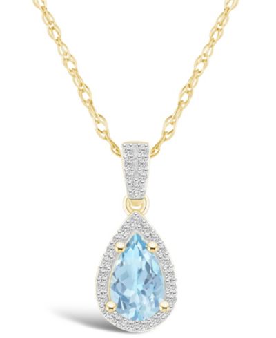 Подвеска-кулон с выраженным ореолом из выращенного спинели аквамарина (7/8 ct. t.w.) и выращенного сапфира (1/6 ct. t.w.) в 10K желтом золоте