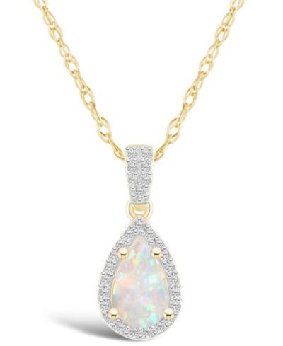 Подвеска-кулон Lab Grown Opal (2/5 ct. t.w.) и Lab Grown Sapphire (1/6 ct. t.w.) Halo в 10K Yellow Gold