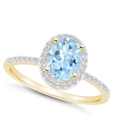 Кольцо Halo из золота 10K с лаб-созданным шпинелем Aquamarine и сапфиром