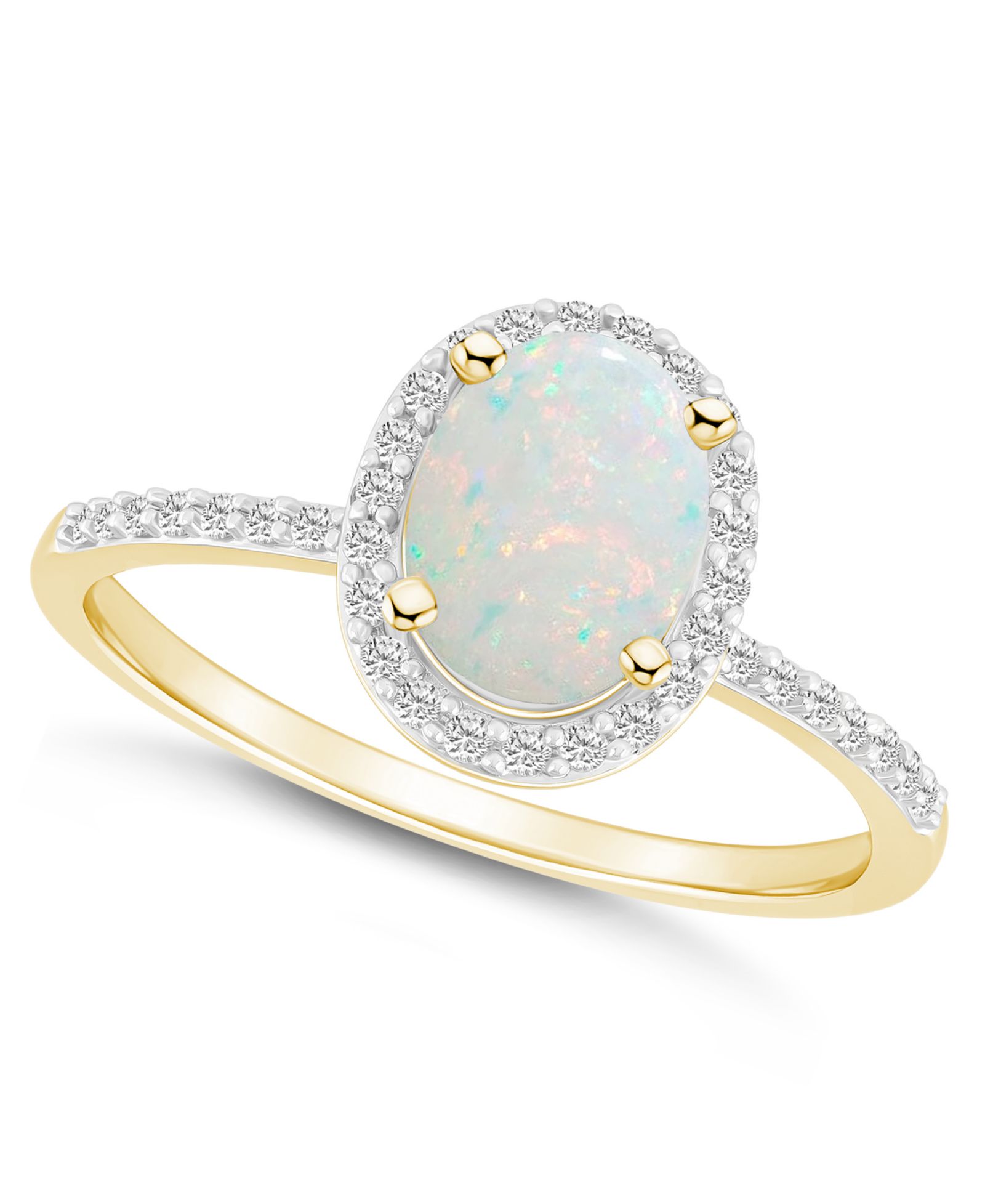 Кольцо с искусственным опалом (1/2 ct. t.w.) и искусственным сапфиром (1/5 ct. t.w.) в золоте 10K Halo