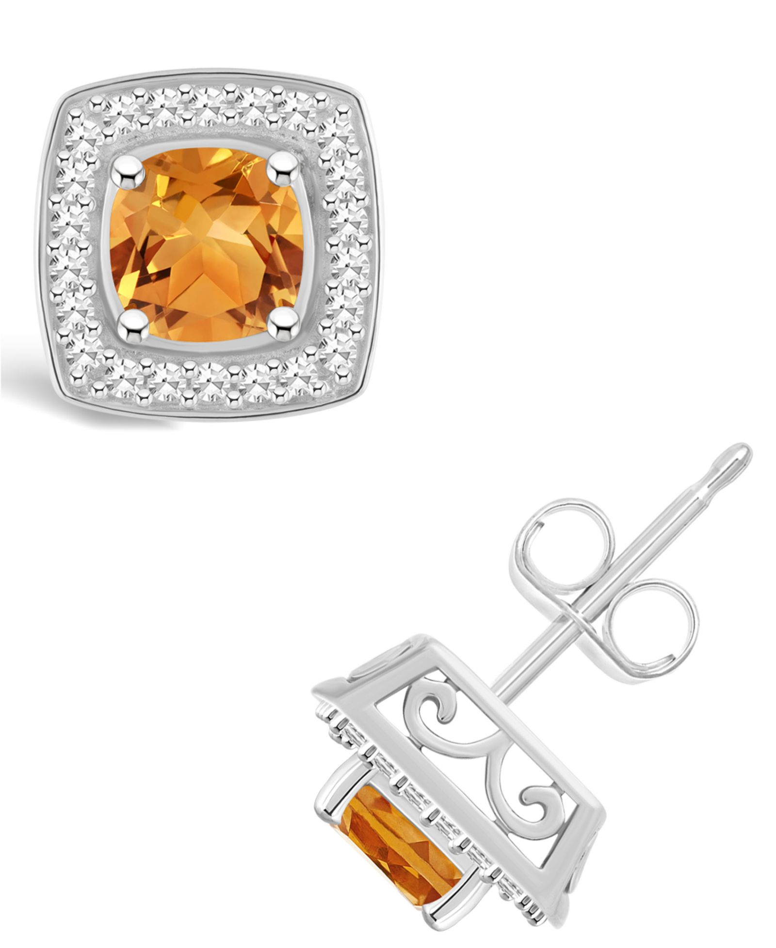 Серьги-гвоздики Macy's Citrine и Diamond в серебряной оправе