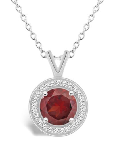 Подвеска-ожерелье с гранатом (1-2/3 ct. t.w.) и бриллиантом (1/8 ct. t.w.) в оправе Halo из стерлингового серебра